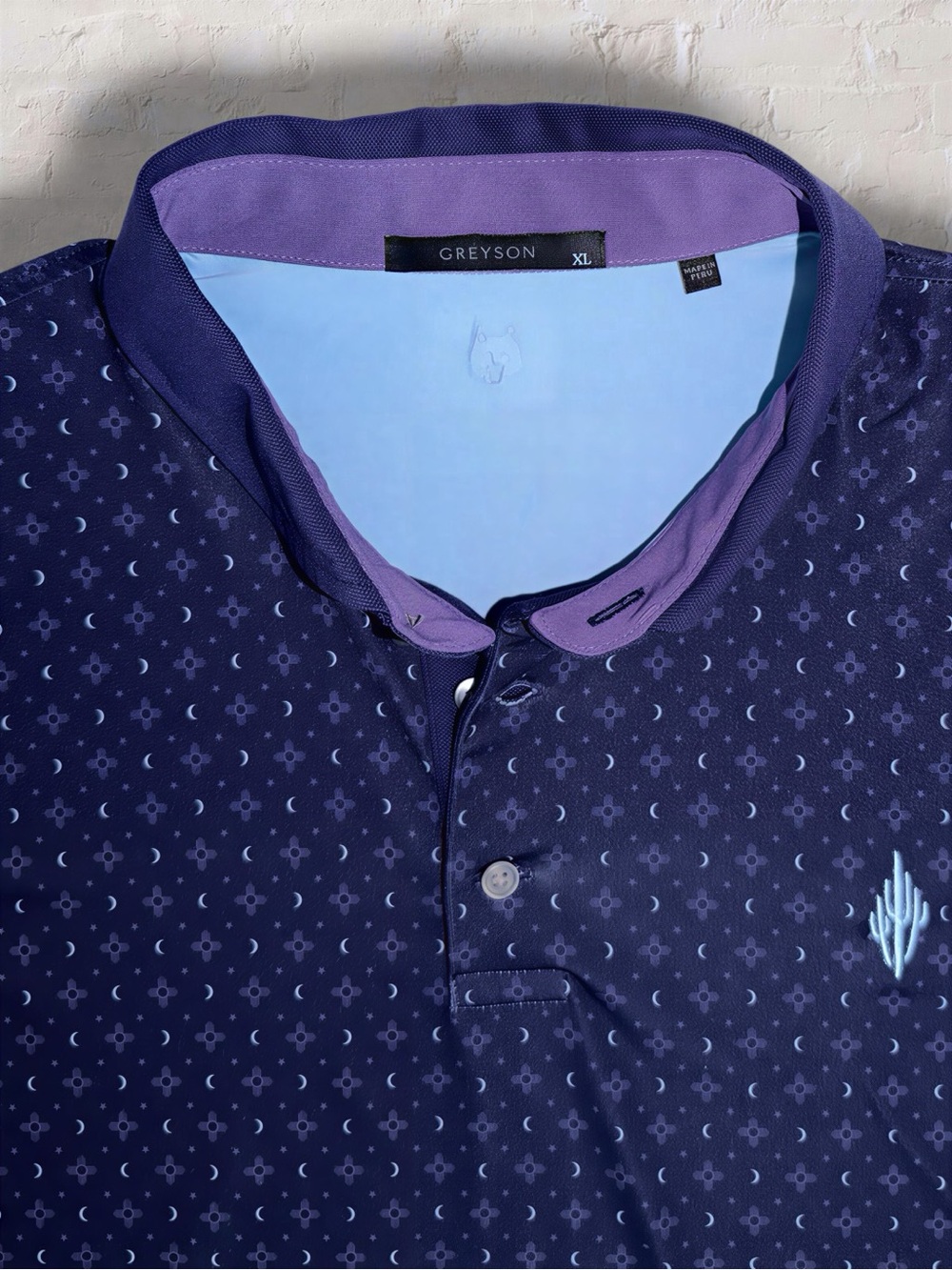 Greyson Wolf Moon Performance Polo XL Raven Blue Moon Print Stretch Golf Shirt